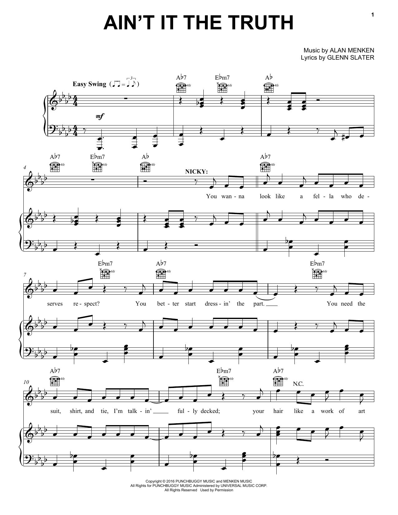 Alan Menken Ain't It The Truth sheet music notes and chords. Download Printable PDF.