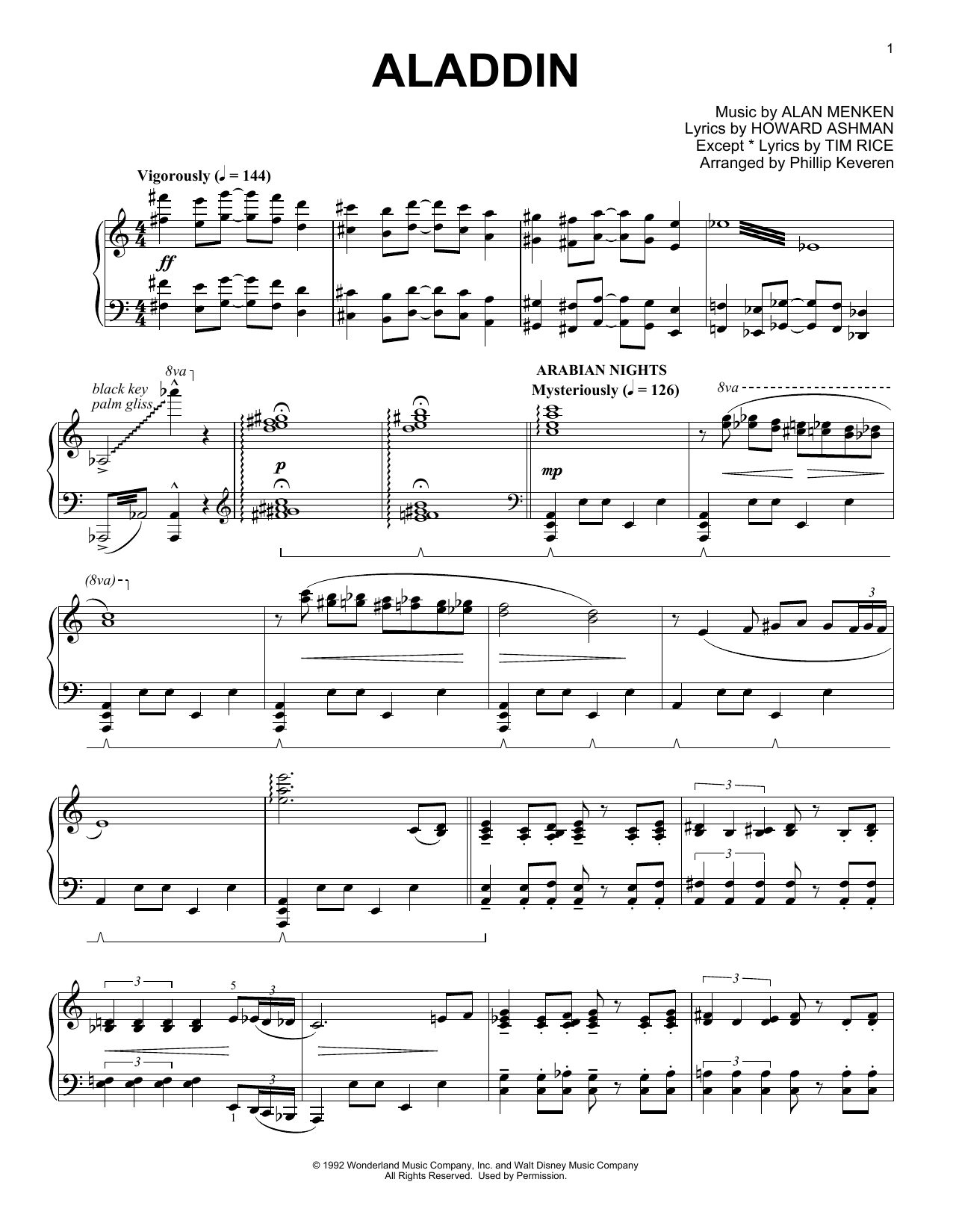 Learn to play Alan Menken Aladdin Medley (arr. Phillip Keveren) sheet music for Piano Solo in minutes. Price: 6.9900$ Alan Menken Aladdin Medley (arr. Phillip Keveren) sheet music notes and chords arranged for Piano Solo