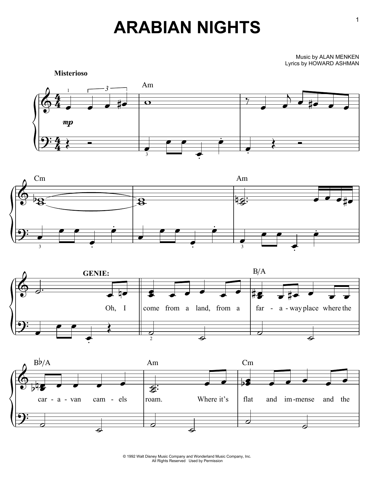 Alan Menken Arabian Nights (from Aladdin: The Broadway Musical) sheet music notes and chords. Download Printable PDF.