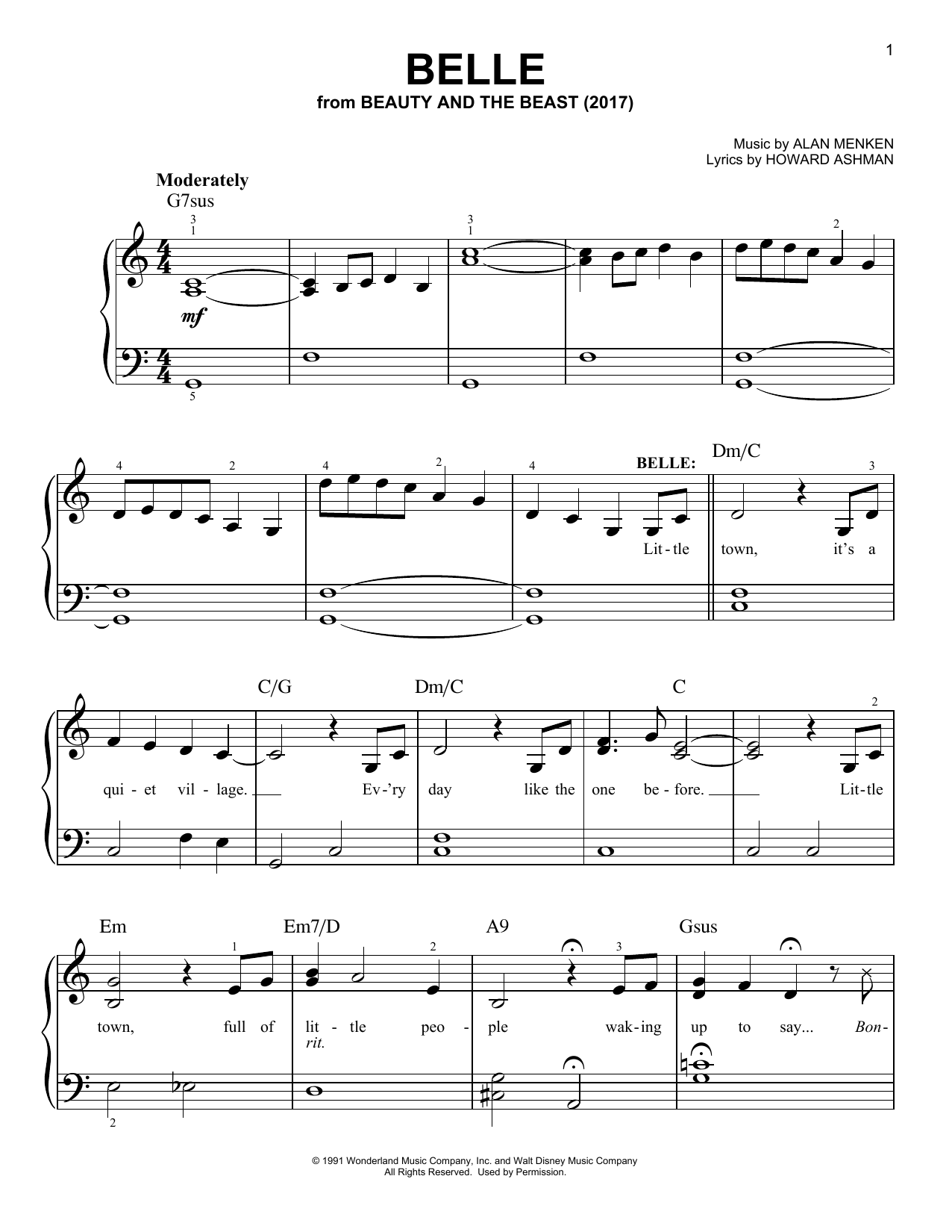 Alan Menken Belle (from Beauty And The Beast) sheet music notes and chords. Download Printable PDF.