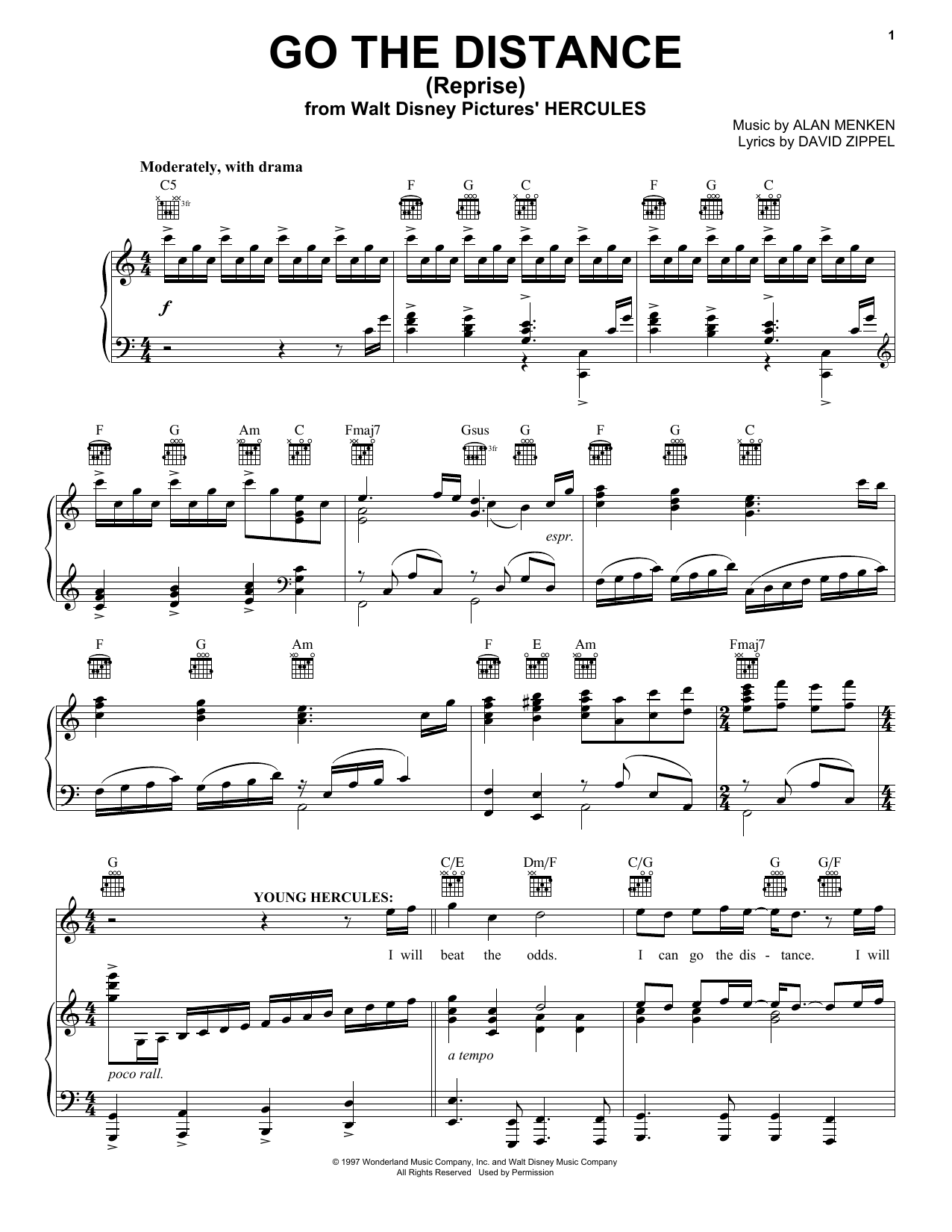 Alan Menken & David Zippel Go The Distance (Reprise) (from Hercules) sheet music notes and chords. Download Printable PDF.