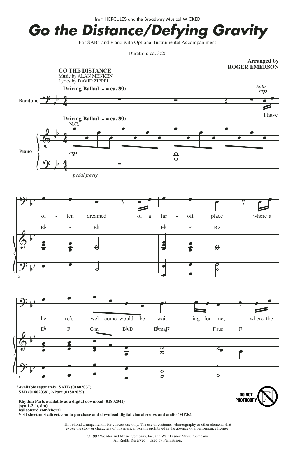 Alan Menken, David Zippel & Stephen Schwartz Go The Distance / Defying Gravity (arr. Roger Emerson) sheet music notes and chords arranged for 2-Part Choir