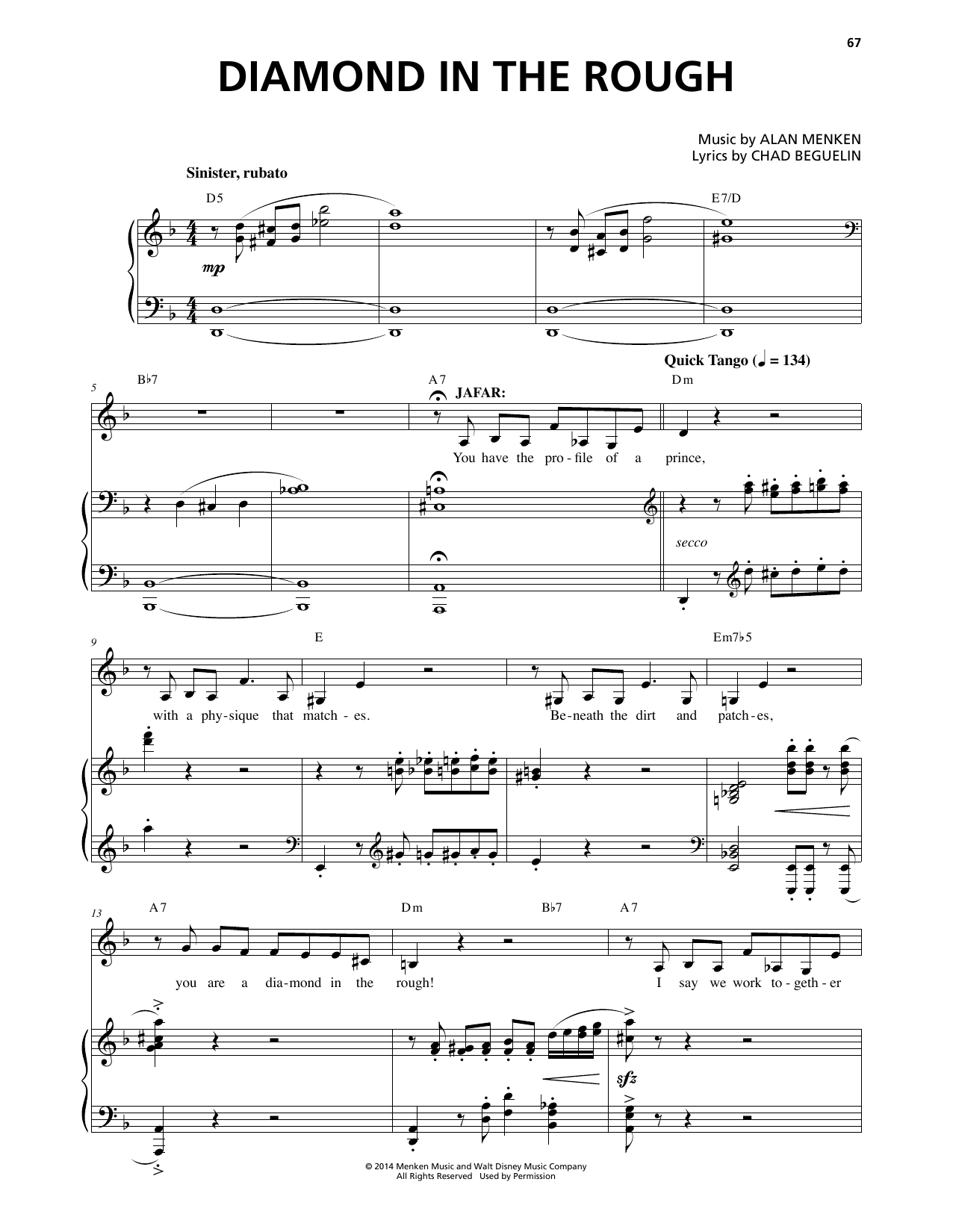 Alan Menken Diamond In The Rough (from Aladdin: The Broadway Musical) sheet music notes and chords. Download Printable PDF.