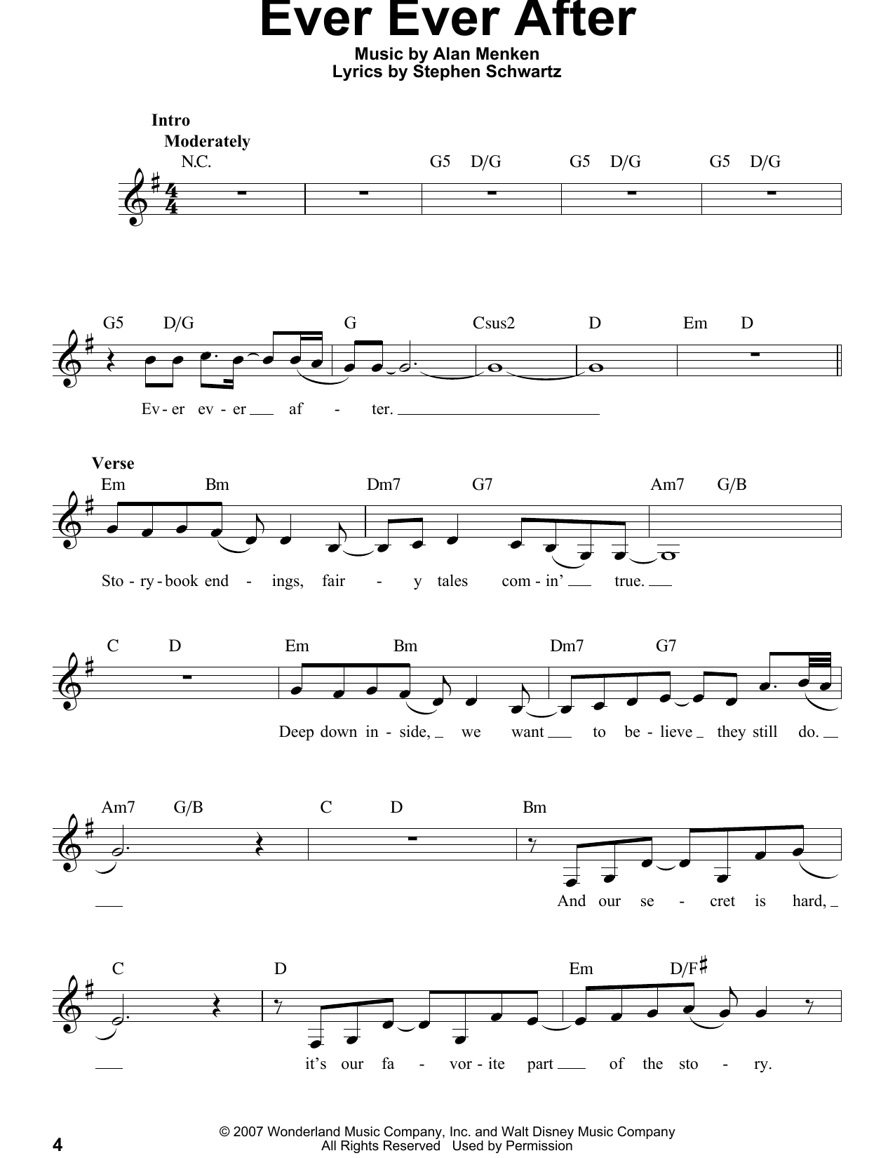 Alan Menken Ever Ever After sheet music notes and chords. Download Printable PDF.