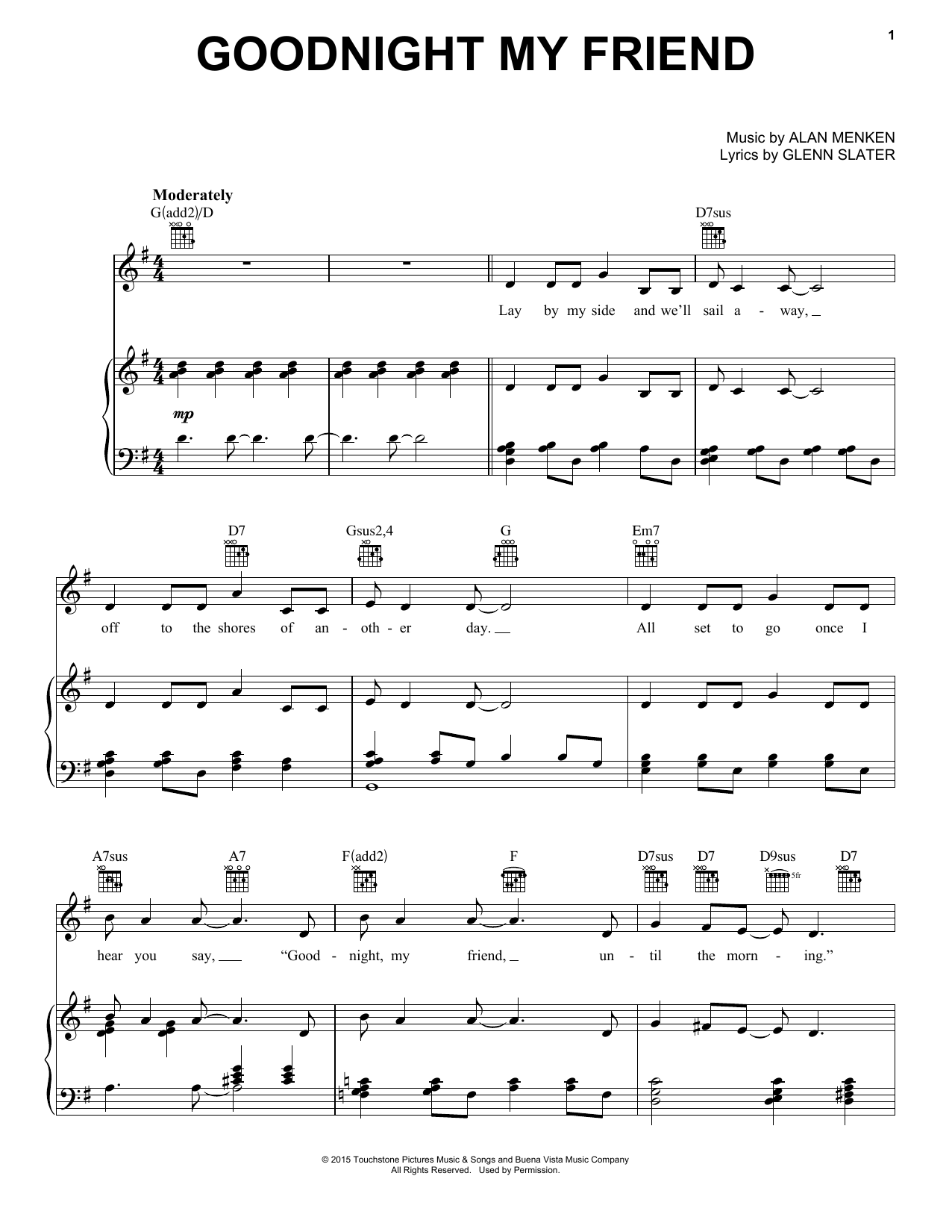 Alan Menken & Glenn Slater Goodnight My Friend (from Galavant) sheet music notes and chords. Download Printable PDF.