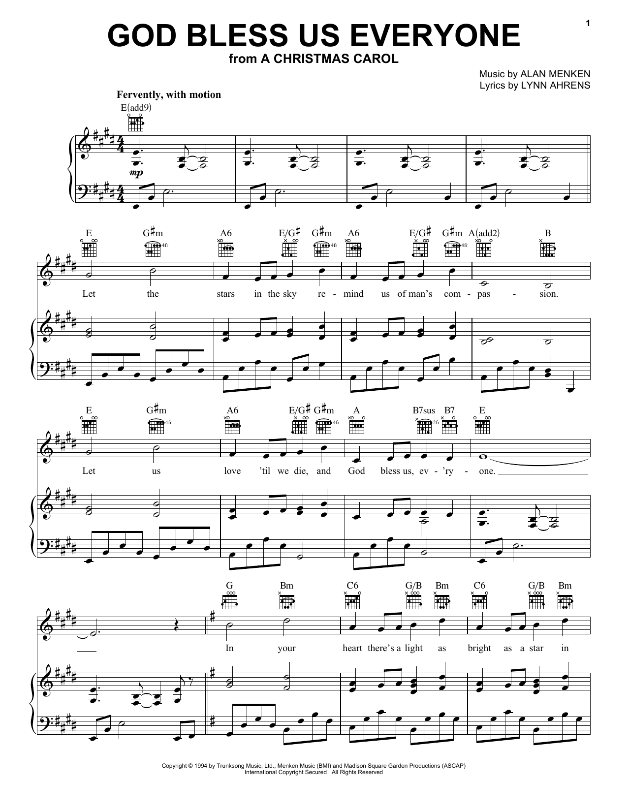 Alan Menken God Bless Us Everyone sheet music notes and chords. Download Printable PDF.