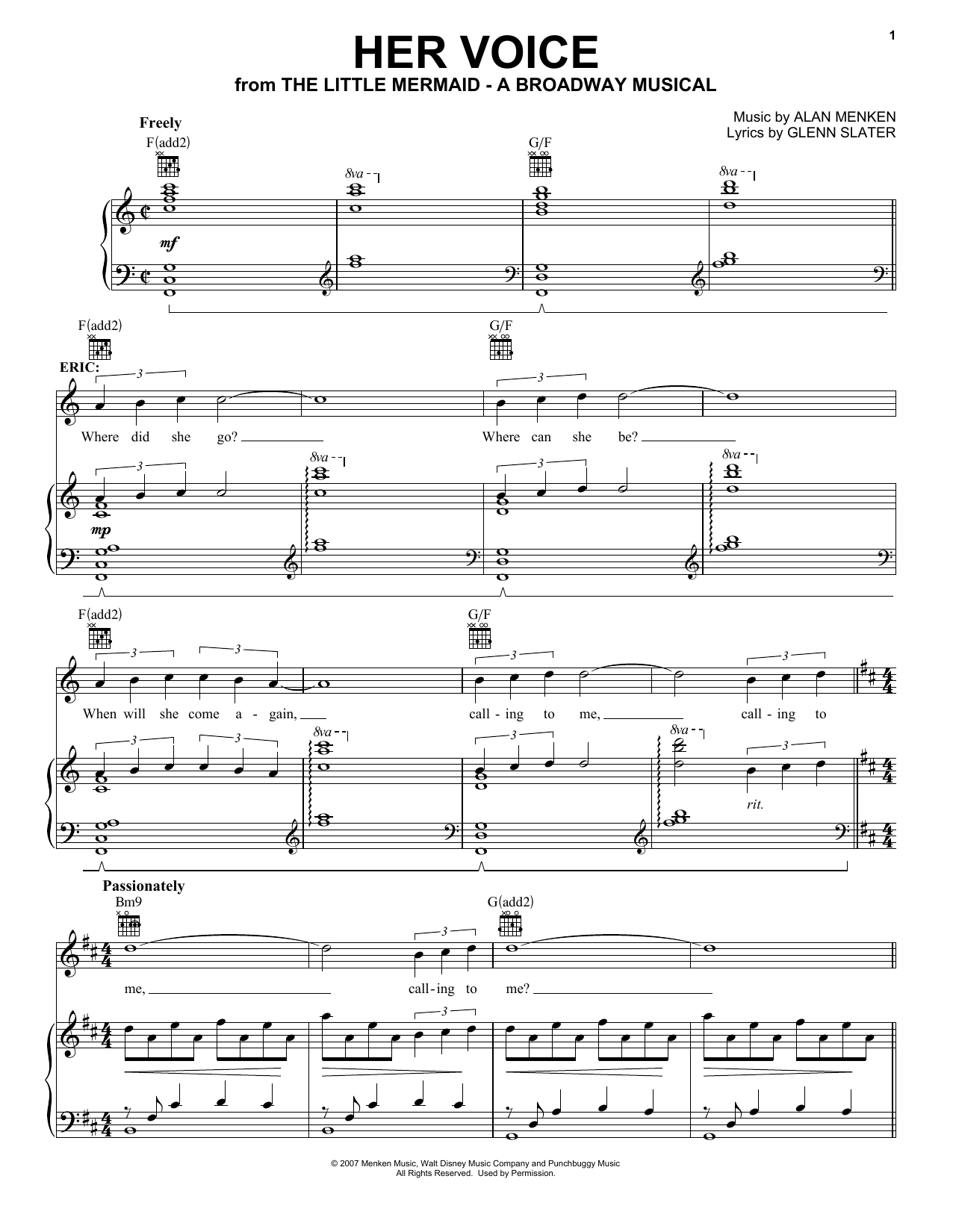 Alan Menken Her Voice (from The Little Mermaid - A Broadway Musical) sheet music notes and chords. Download Printable PDF.