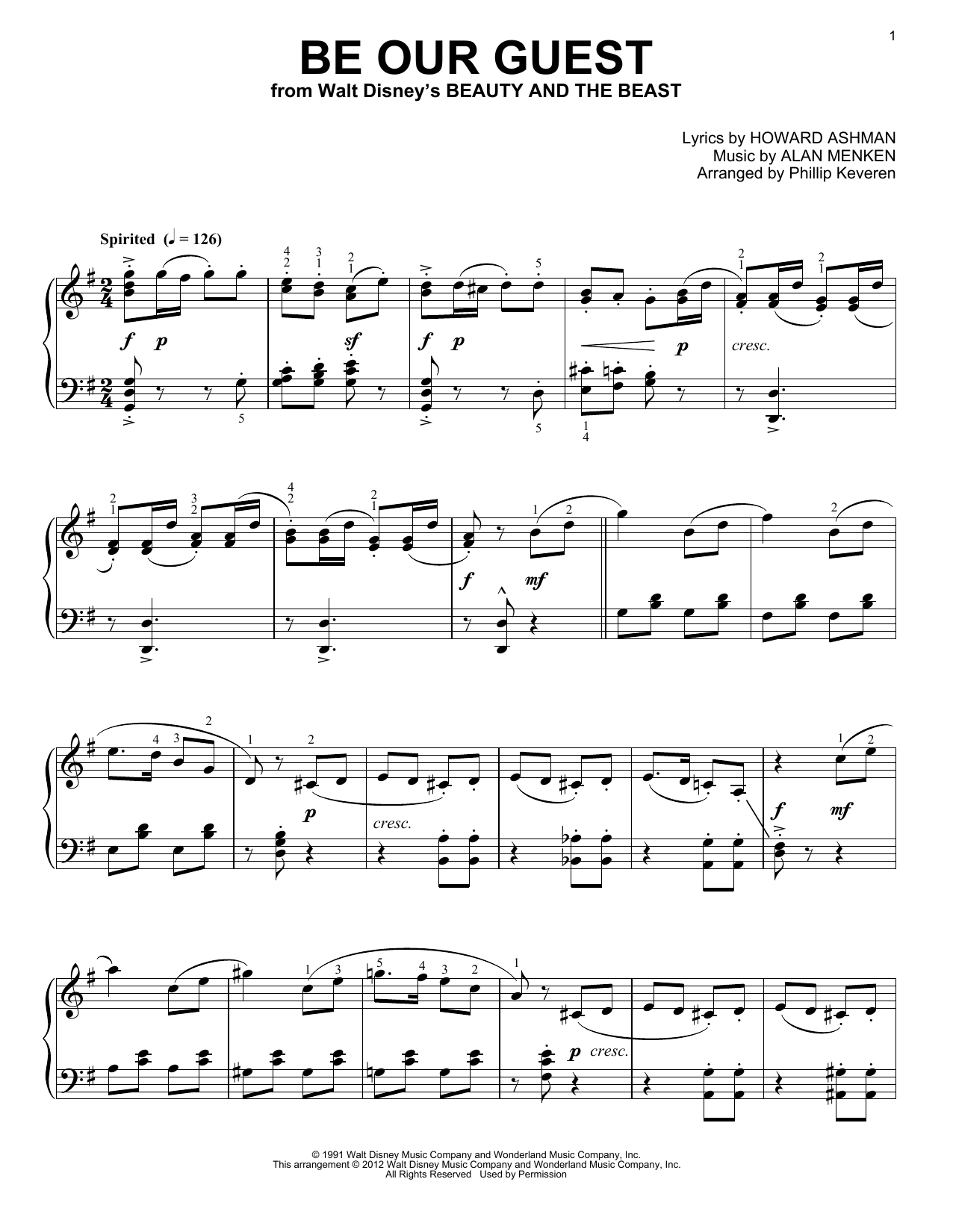 Alan Menken Be Our Guest [Classical version] (from Beauty And The Beast) (arr. Phillip Keveren) sheet music notes and chords arranged for Piano Solo