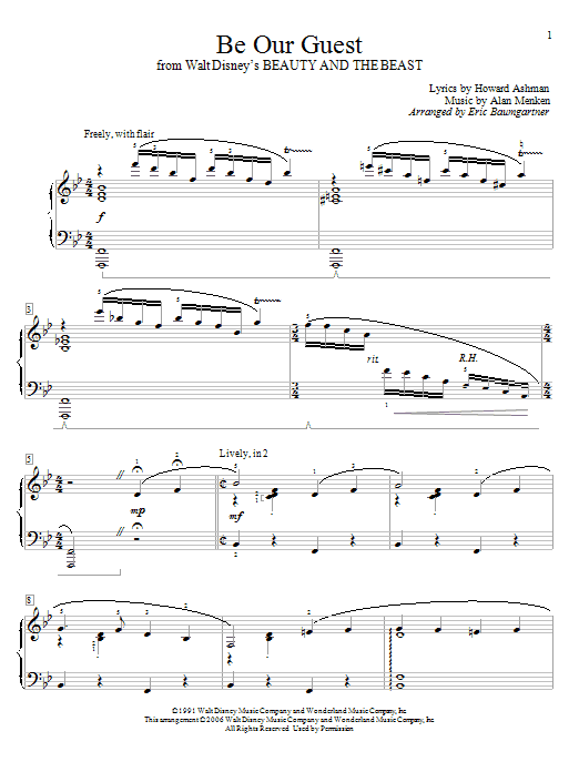 Learn to play Eric Baumgartner Be Our Guest (from Beauty And The Beast) sheet music for Educational Piano in minutes. Price: 6.9900$ Eric Baumgartner Be Our Guest (from Beauty And The Beast) sheet music notes and chords arranged for Educational Piano