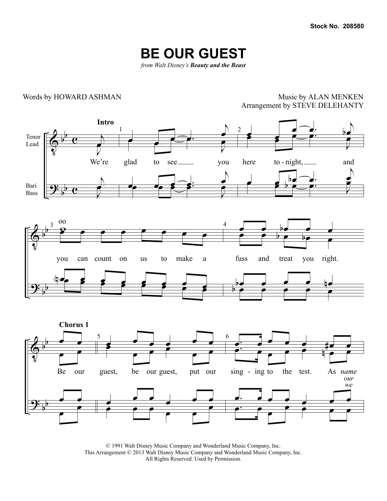 Alan Menken Be Our Guest (from Beauty and The Beast) (arr. Steve Delehanty) sheet music notes and chords arranged for TTBB Choir