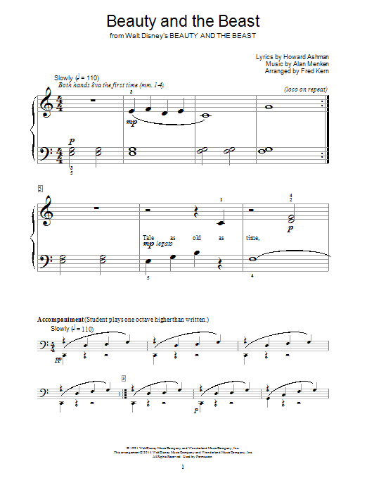 Fred Kern Beauty And The Beast sheet music notes and chords. Download Printable PDF.