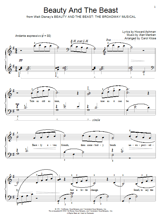 Alan Menken Beauty And The Beast (from Beauty and the Beast: The Broadway Musical) (arr. Carol Klose) sheet music notes and chords. Download Printable PDF.