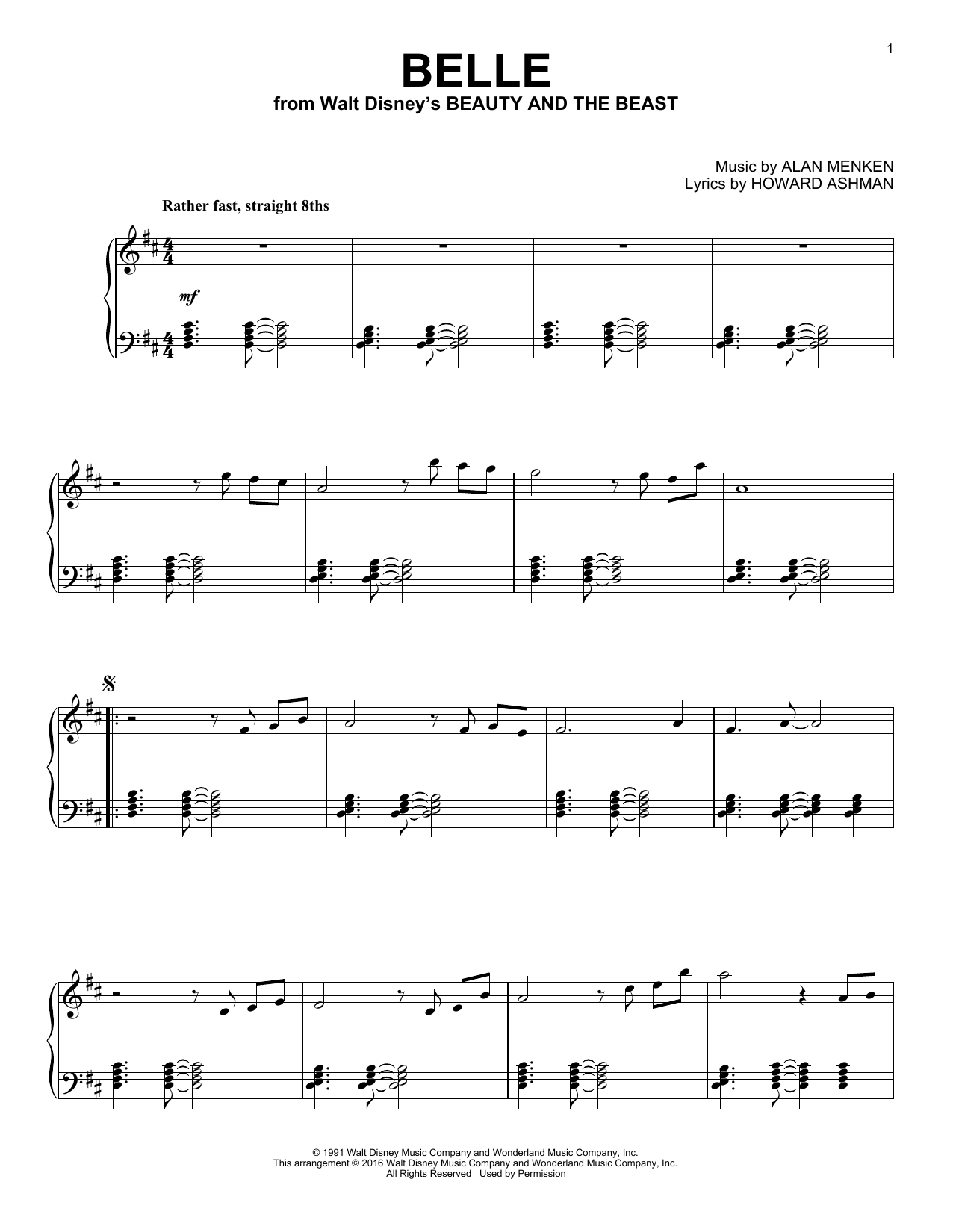 Alan Menken Belle [Jazz version] (from Beauty And The Beast) sheet music notes and chords arranged for Piano Solo