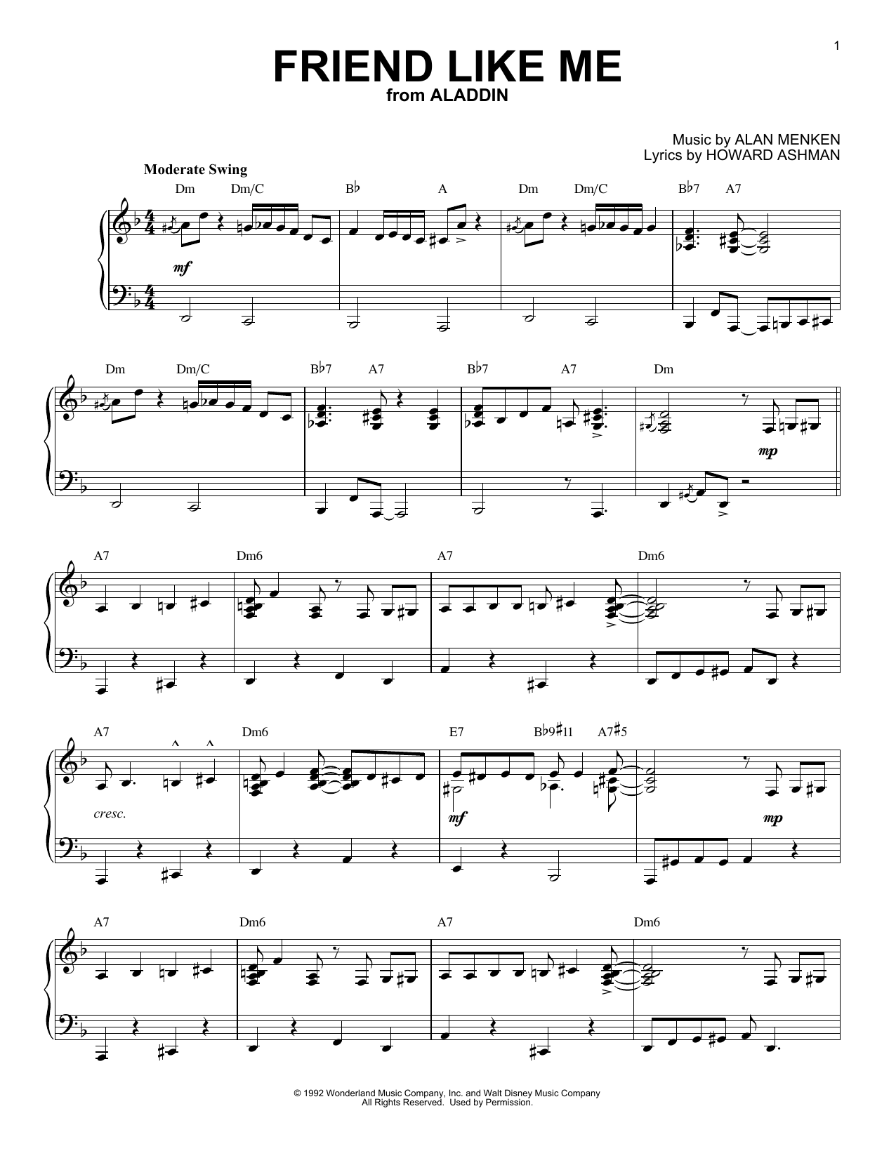 Alan Menken Friend Like Me [Jazz version] (from Disney's Aladdin) sheet music notes and chords. Download Printable PDF.