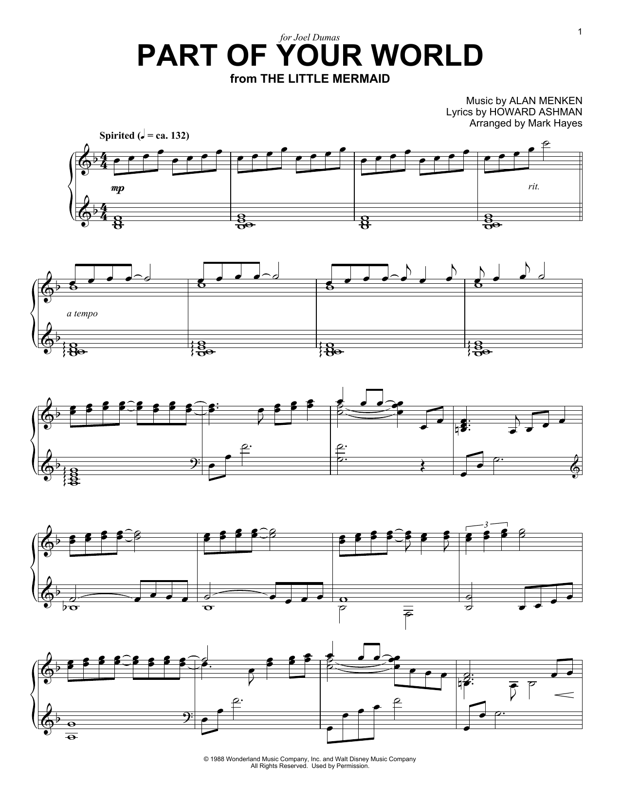 Learn to play Alan Menken & Howard Ashman Part Of Your World (from The Little Mermaid) (arr. Mark Hayes) sheet music for Piano Solo in minutes. Price: 7.8900$ Alan Menken & Howard Ashman Part Of Your World (from The Little Mermaid) (arr. Mark Hayes) sheet music notes and chords arranged for Piano Solo