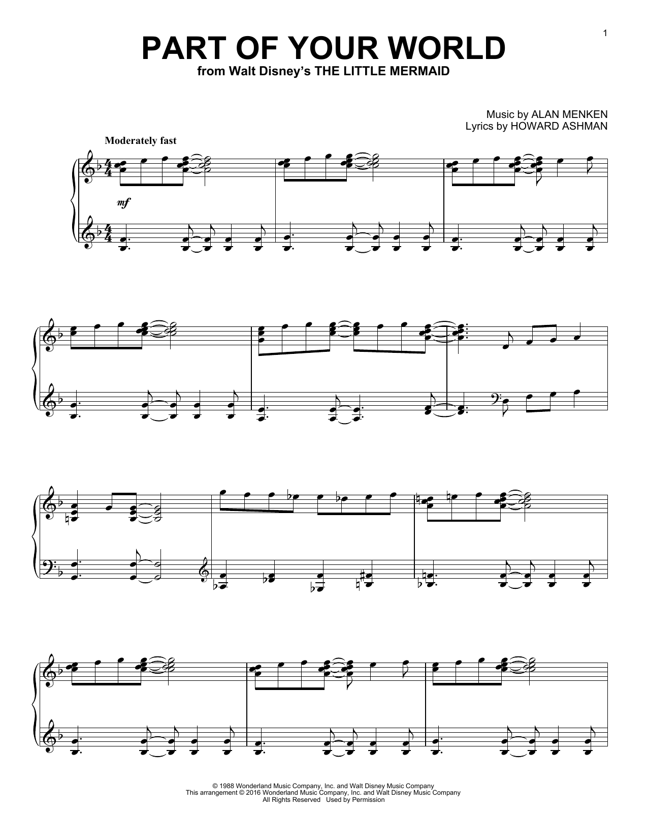 Alan Menken Part Of Your World [Jazz version] (from The Little Mermaid) sheet music notes and chords arranged for Piano Solo