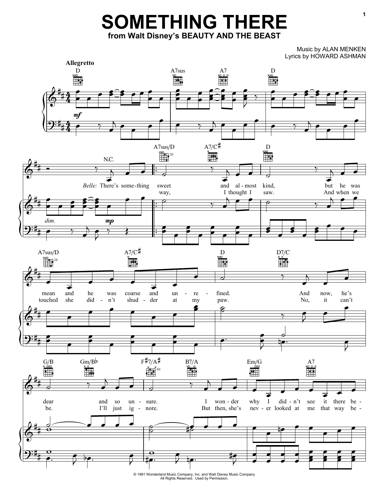 Alan Menken Something There sheet music notes and chords. Download Printable PDF.