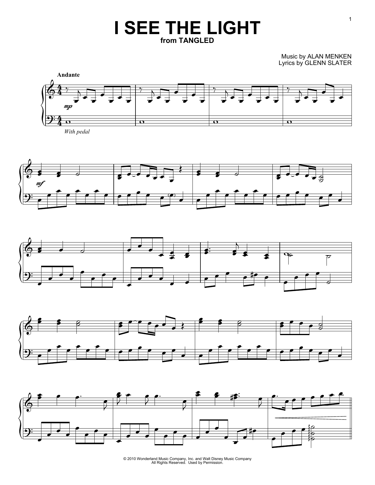 Alan Menken I See The Light (from Tangled) [Classical version] sheet music notes and chords. Download Printable PDF.