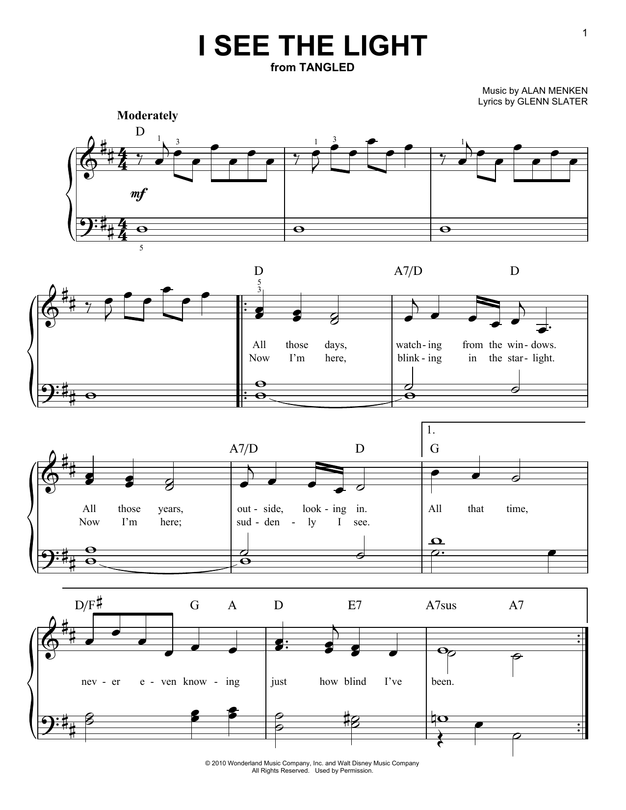 Alan Menken I See The Light (from Disney's Tangled) sheet music notes and chords. Download Printable PDF.