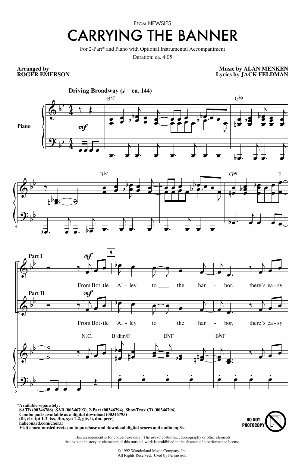 Alan Menken & Jack Feldman Carrying The Banner (from Newsies) (arr. Roger Emerson) sheet music notes and chords arranged for 2-Part Choir