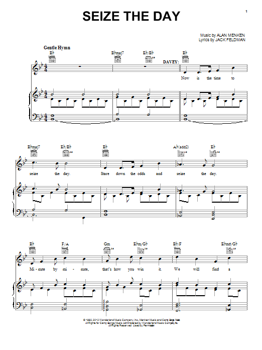 Alan Menken Seize The Day (from Newsies The Musical) sheet music notes and chords. Download Printable PDF.