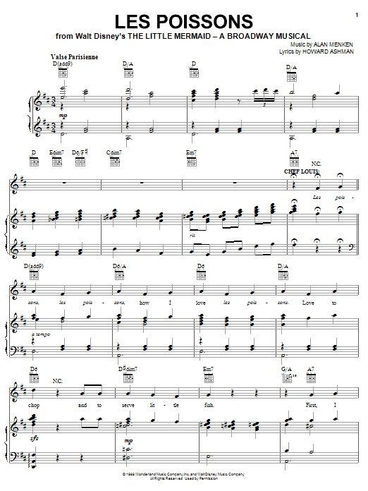 Alan Menken Les Poissons (from The Little Mermaid) sheet music notes and chords. Download Printable PDF.