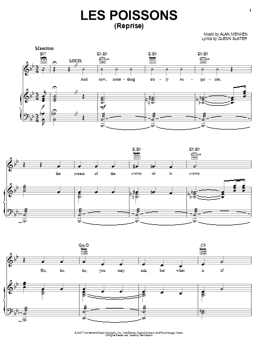 Alan Menken Les Poissons (Reprise) sheet music notes and chords arranged for Piano, Vocal & Guitar Chords (Right-Hand Melody)