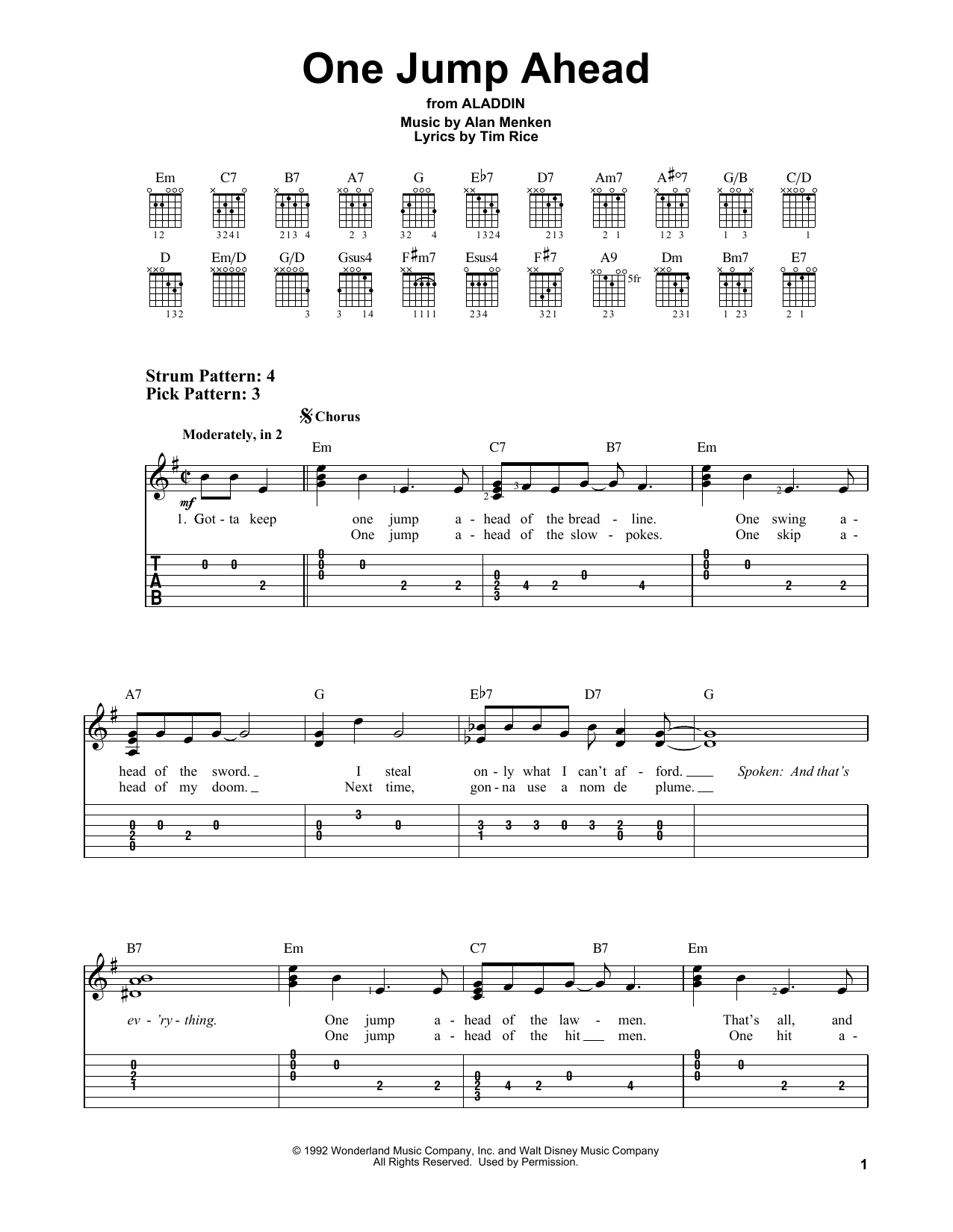 Alan Menken One Jump Ahead (from Aladdin) sheet music notes and chords. Download Printable PDF.