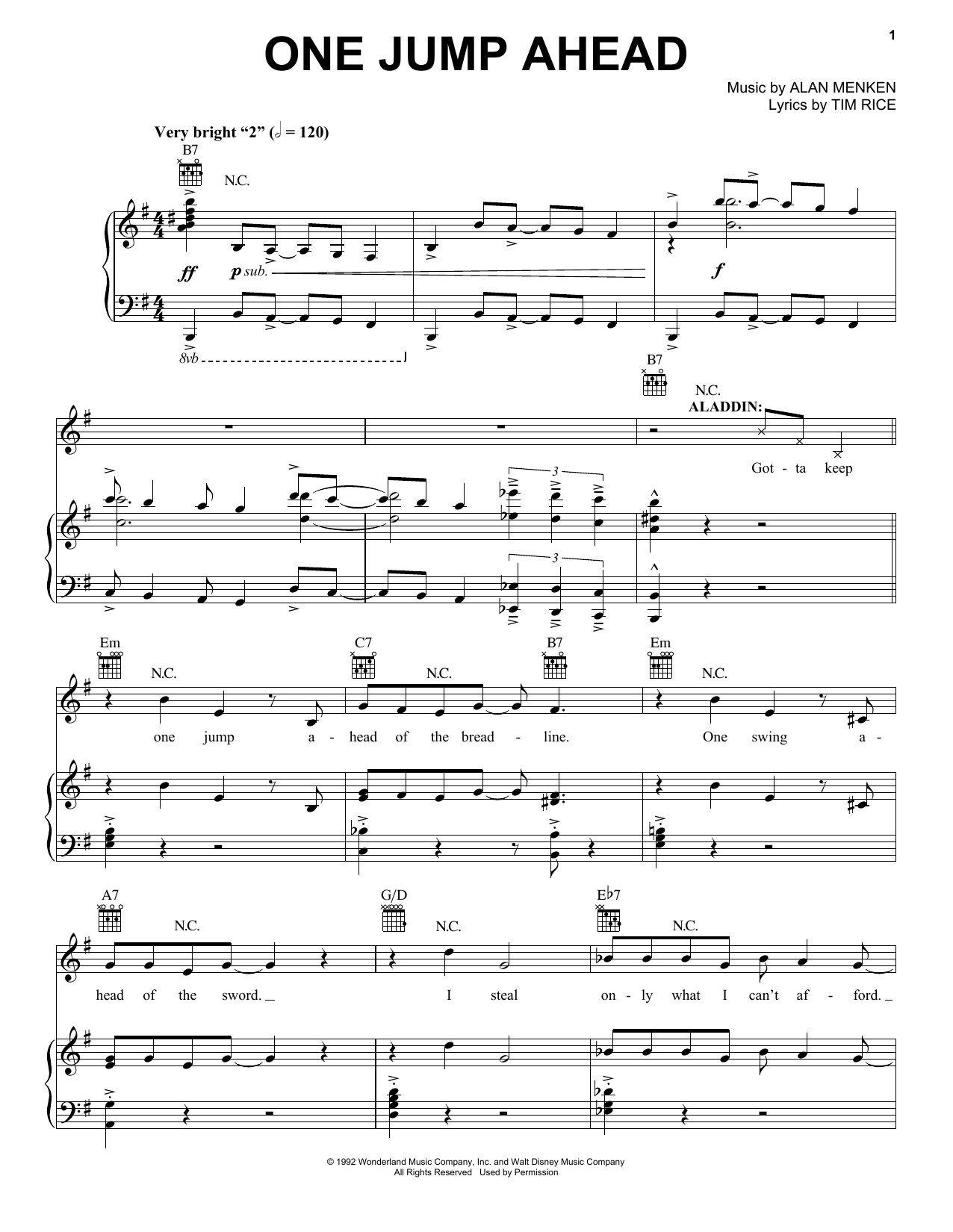 Alan Menken One Jump Ahead (from Aladdin: The Broadway Musical) sheet music notes and chords. Download Printable PDF.