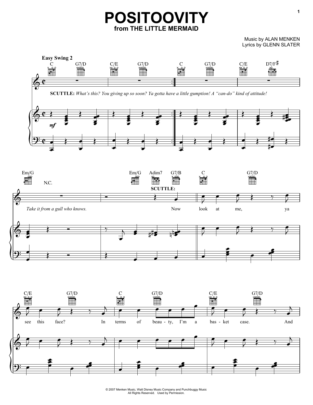 Alan Menken Positoovity sheet music notes and chords. Download Printable PDF.