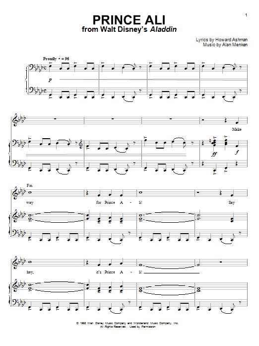 Alan Menken Prince Ali (from Aladdin) sheet music notes and chords. Download Printable PDF.