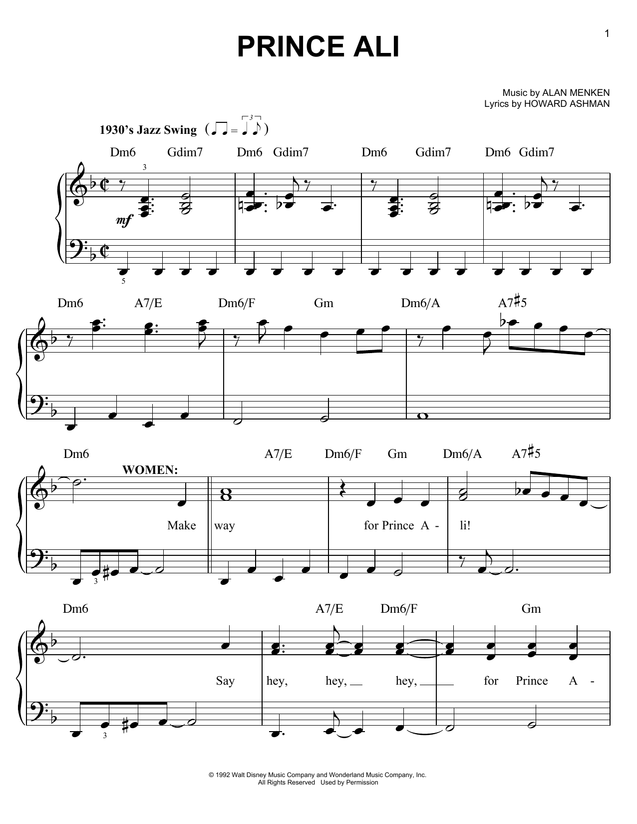 Alan Menken Prince Ali (from Aladdin: The Broadway Musical) sheet music notes and chords. Download Printable PDF.