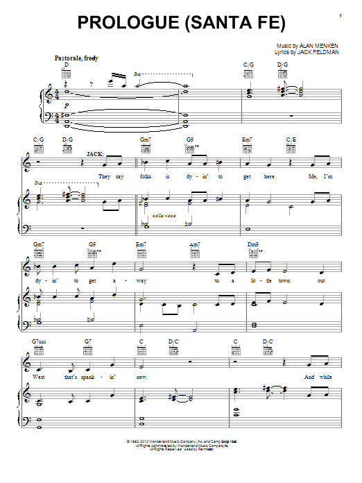 Alan Menken Prologue (Santa Fe) sheet music notes and chords. Download Printable PDF.