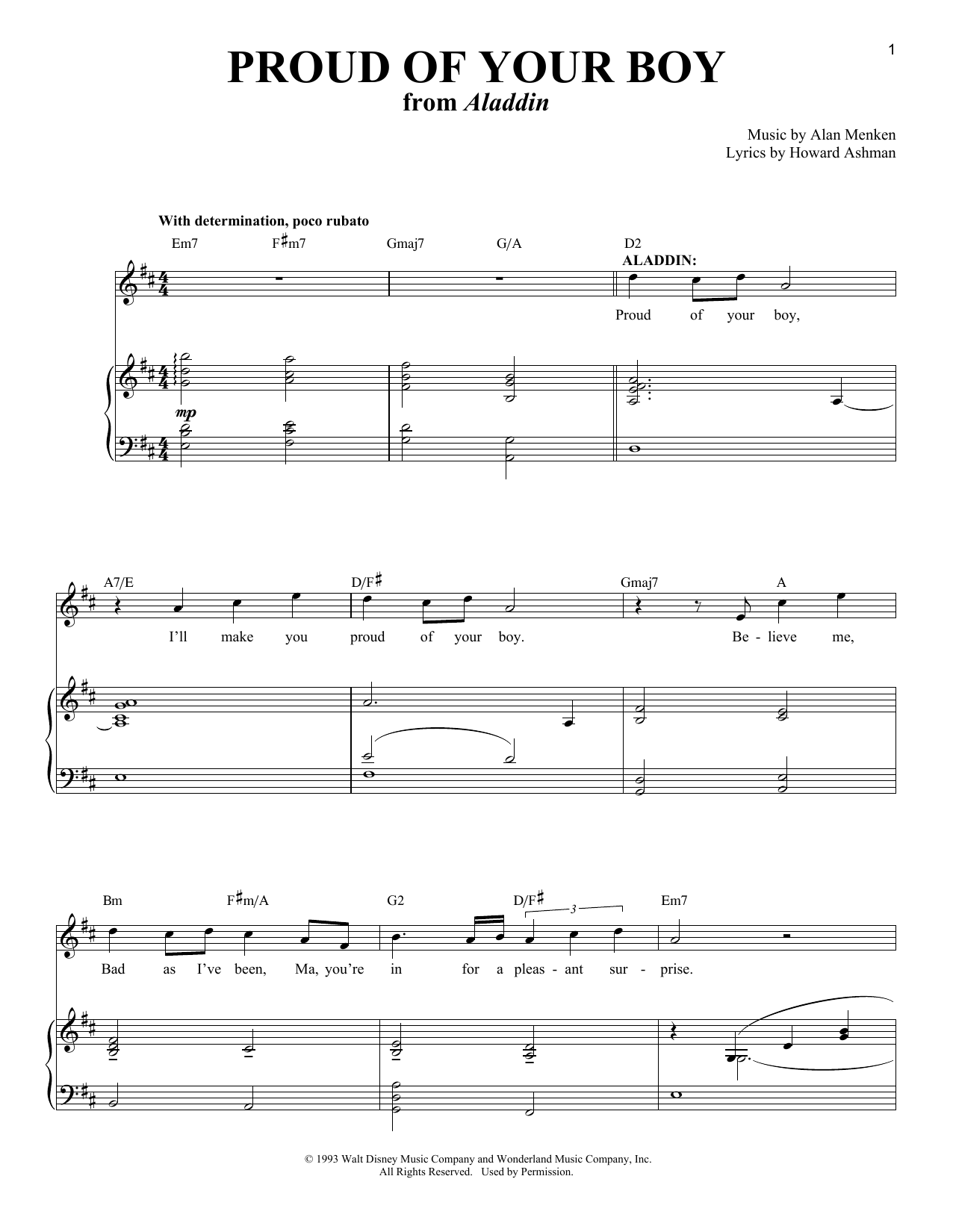 Alan Menken Proud Of Your Boy (from Aladdin) sheet music notes and chords. Download Printable PDF.