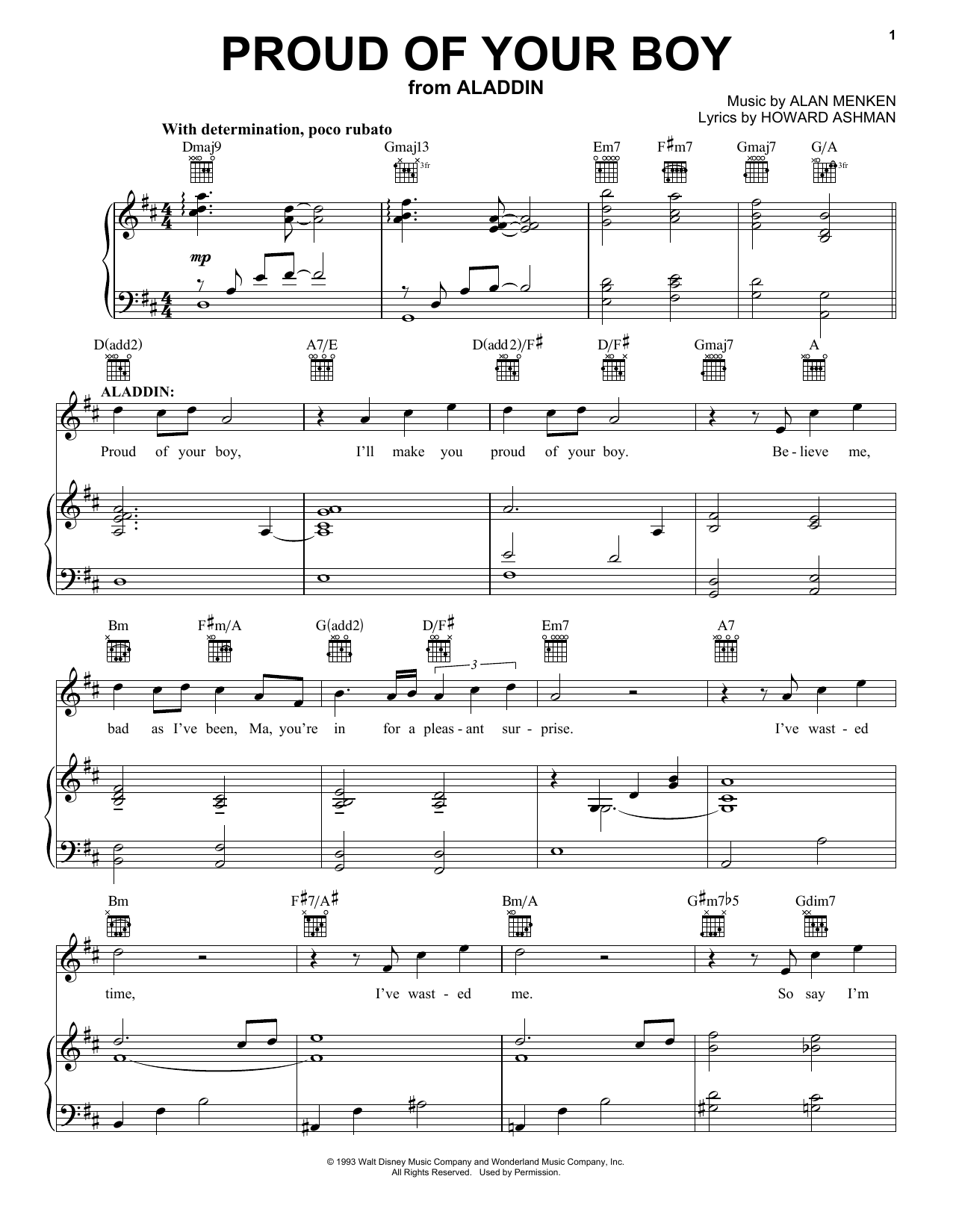 Alan Menken Proud Of Your Boy (from Aladdin: The Broadway Musical) sheet music notes and chords. Download Printable PDF.