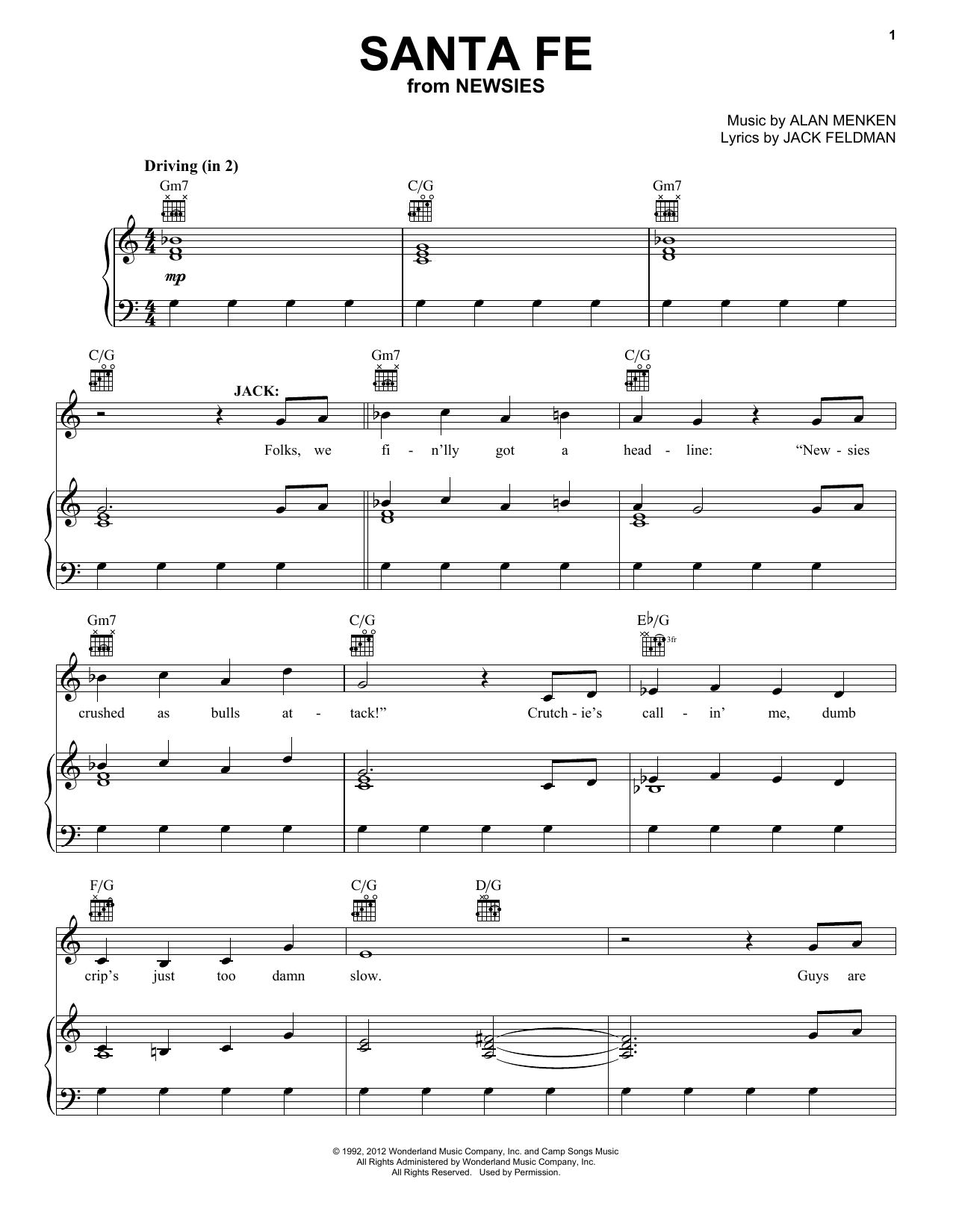 Alan Menken Santa Fe sheet music notes and chords. Download Printable PDF.