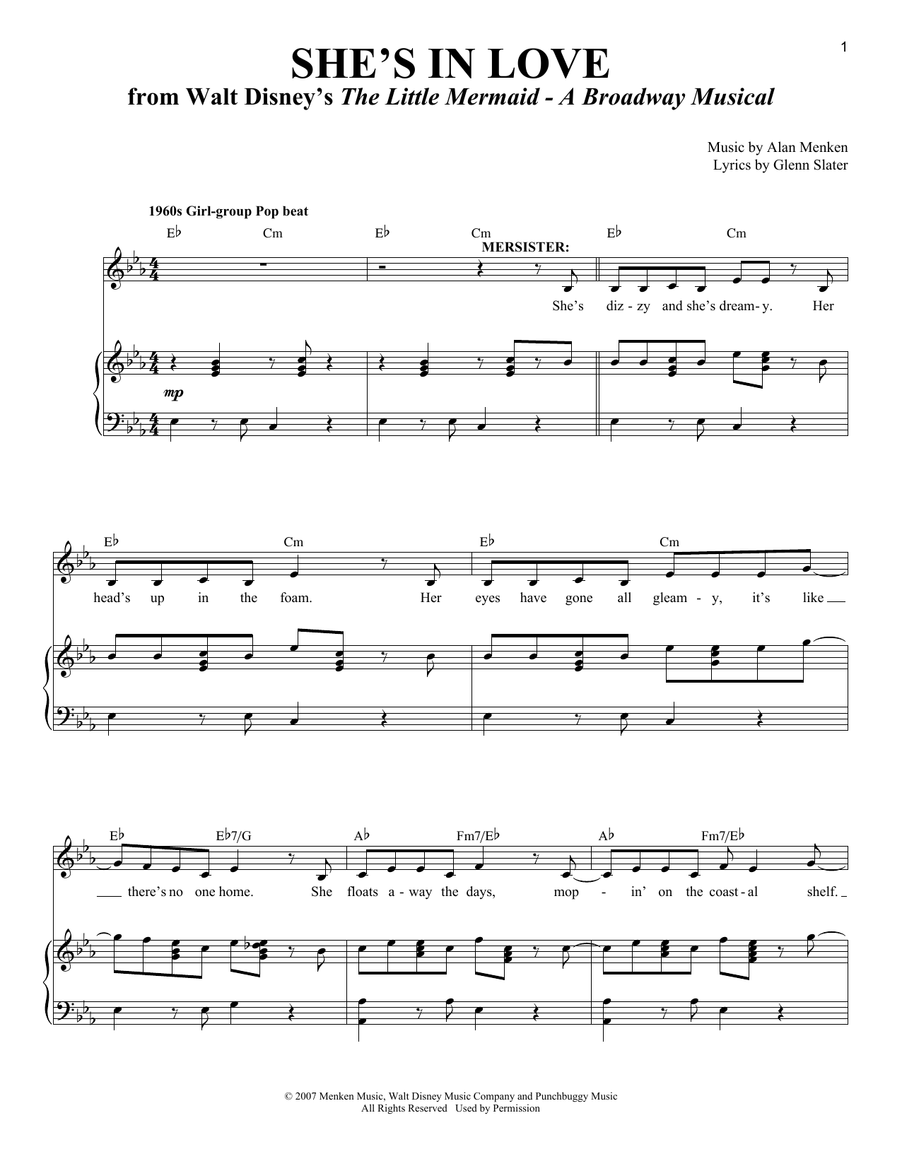 Alan Menken She's In Love sheet music notes and chords. Download Printable PDF.