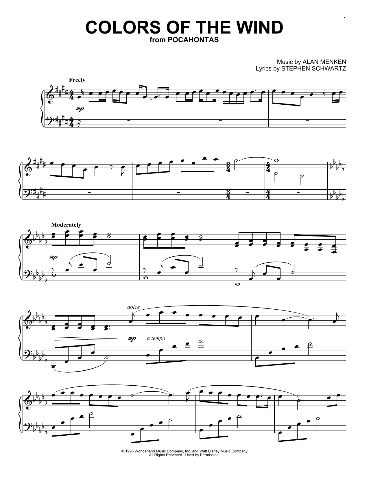 Alan Menken Colors Of The Wind (from Pocahontas) [Classical version] sheet music notes and chords arranged for Piano Solo