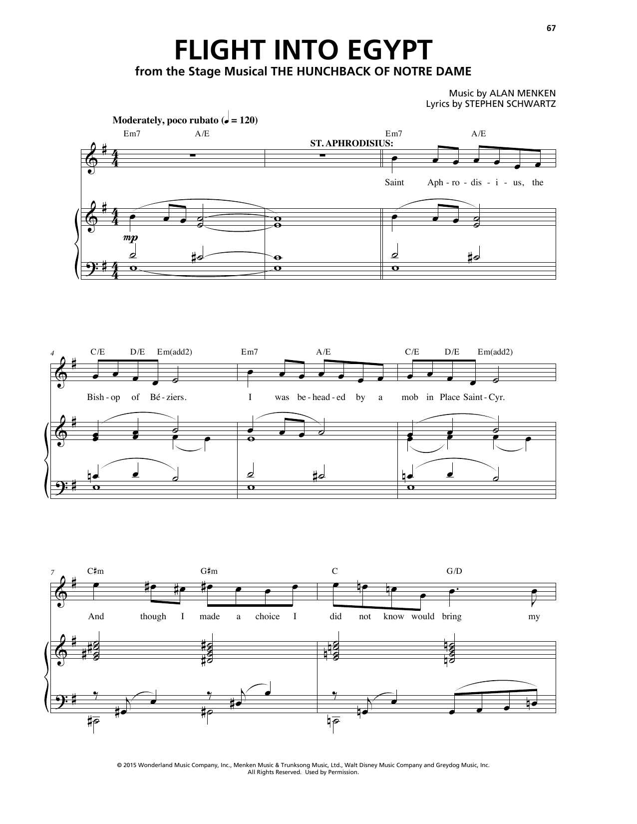 Alan Menken Flight Into Egypt sheet music notes and chords arranged for Piano & Vocal