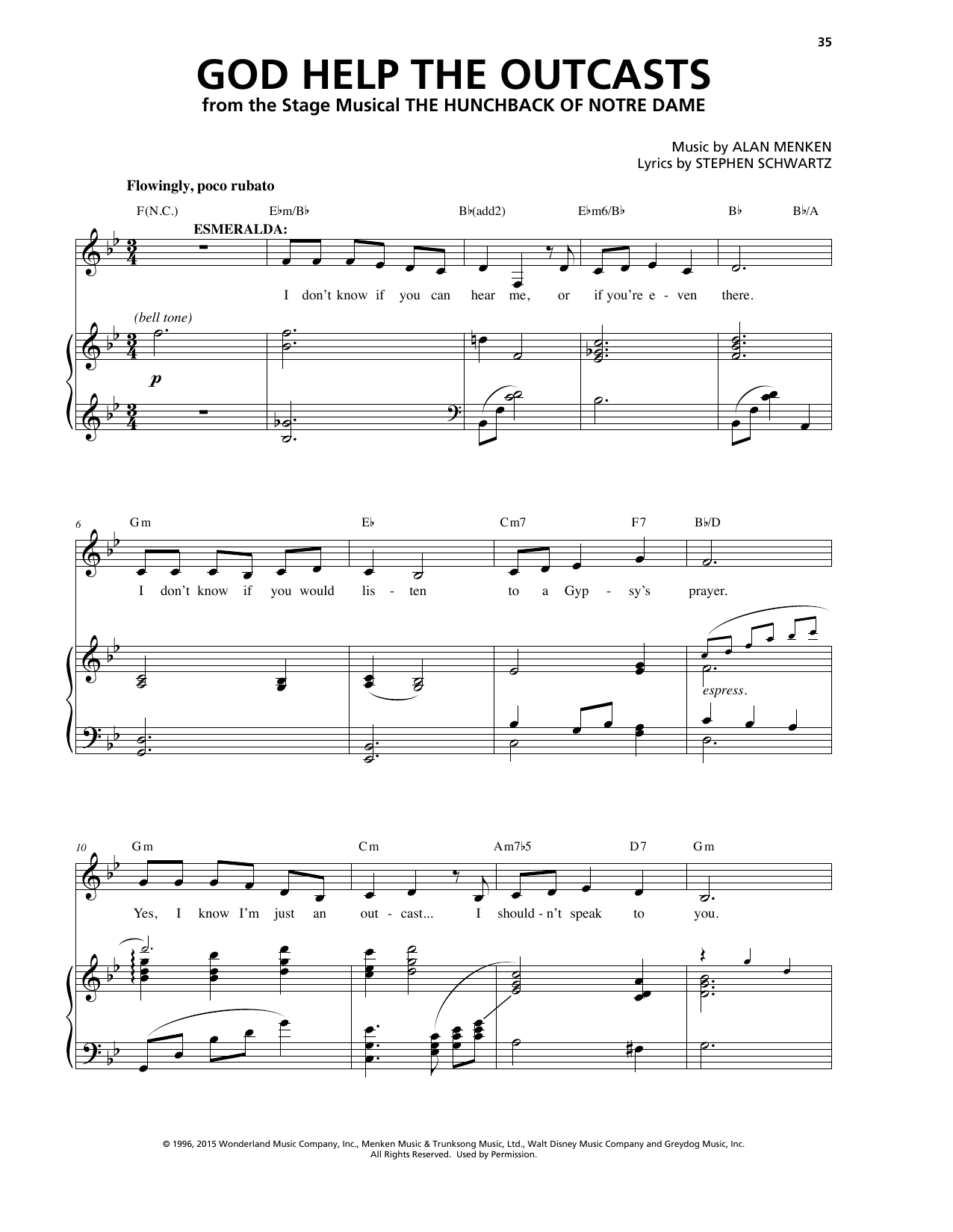 Alan Menken God Help The Outcasts sheet music notes and chords. Download Printable PDF.