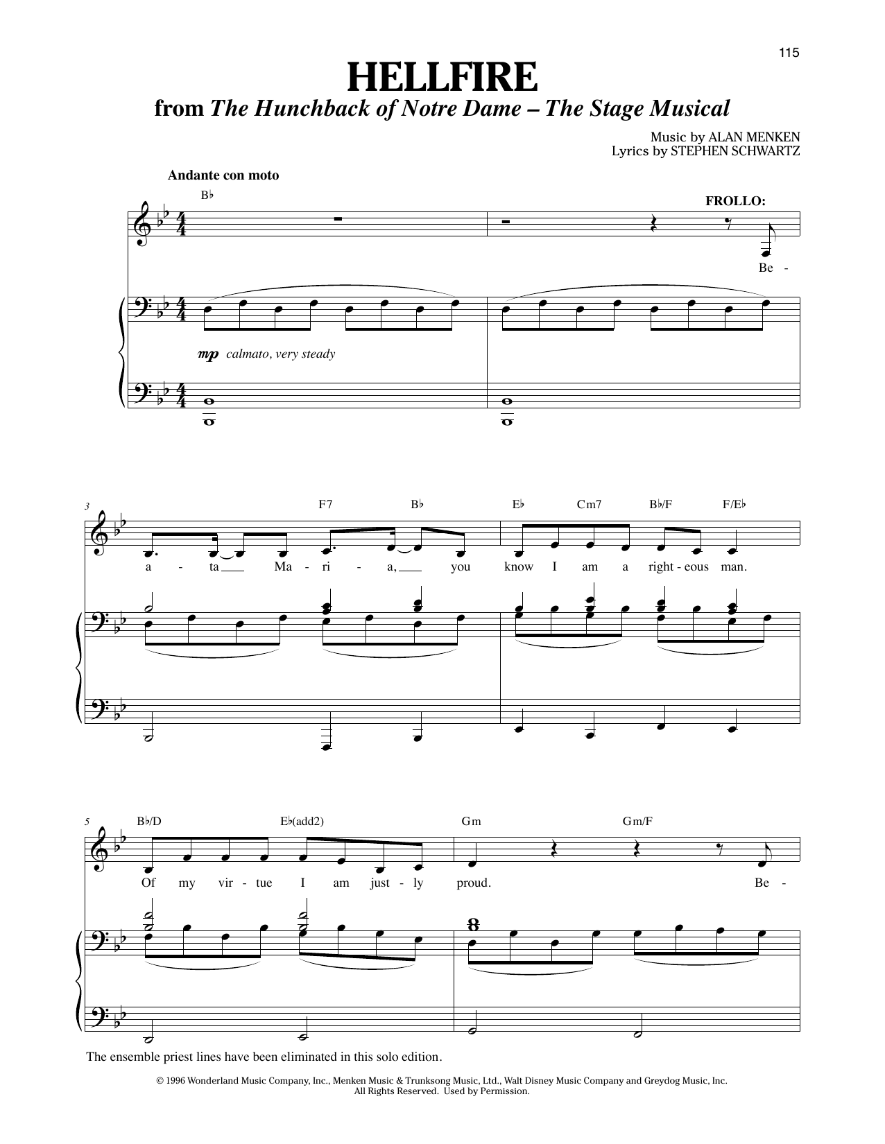 Alan Menken & Stephen Schwartz Hellfire [Solo version] (from The Hunchback of Notre Dame: The Stage Musical) sheet music notes and chords. Download Printable PDF.