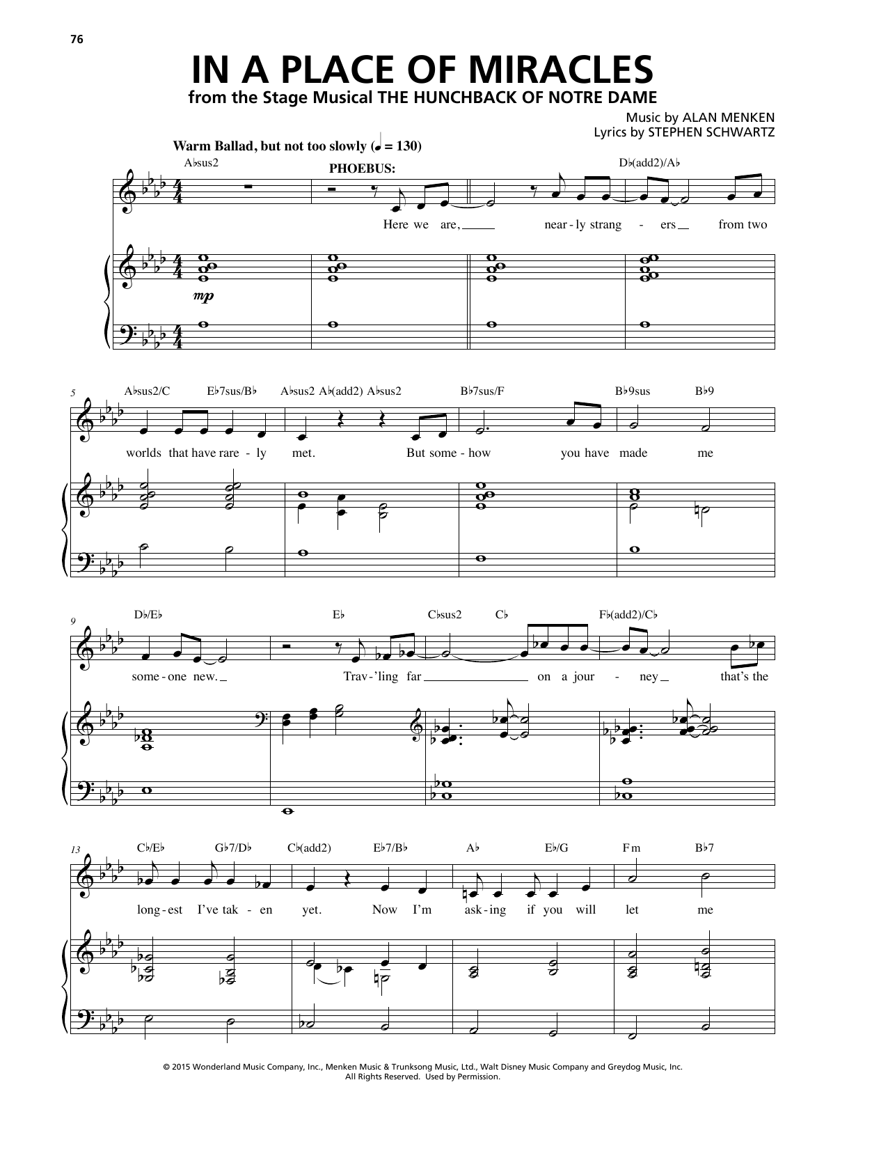 Alan Menken In A Place Of Miracles sheet music notes and chords arranged for Piano & Vocal