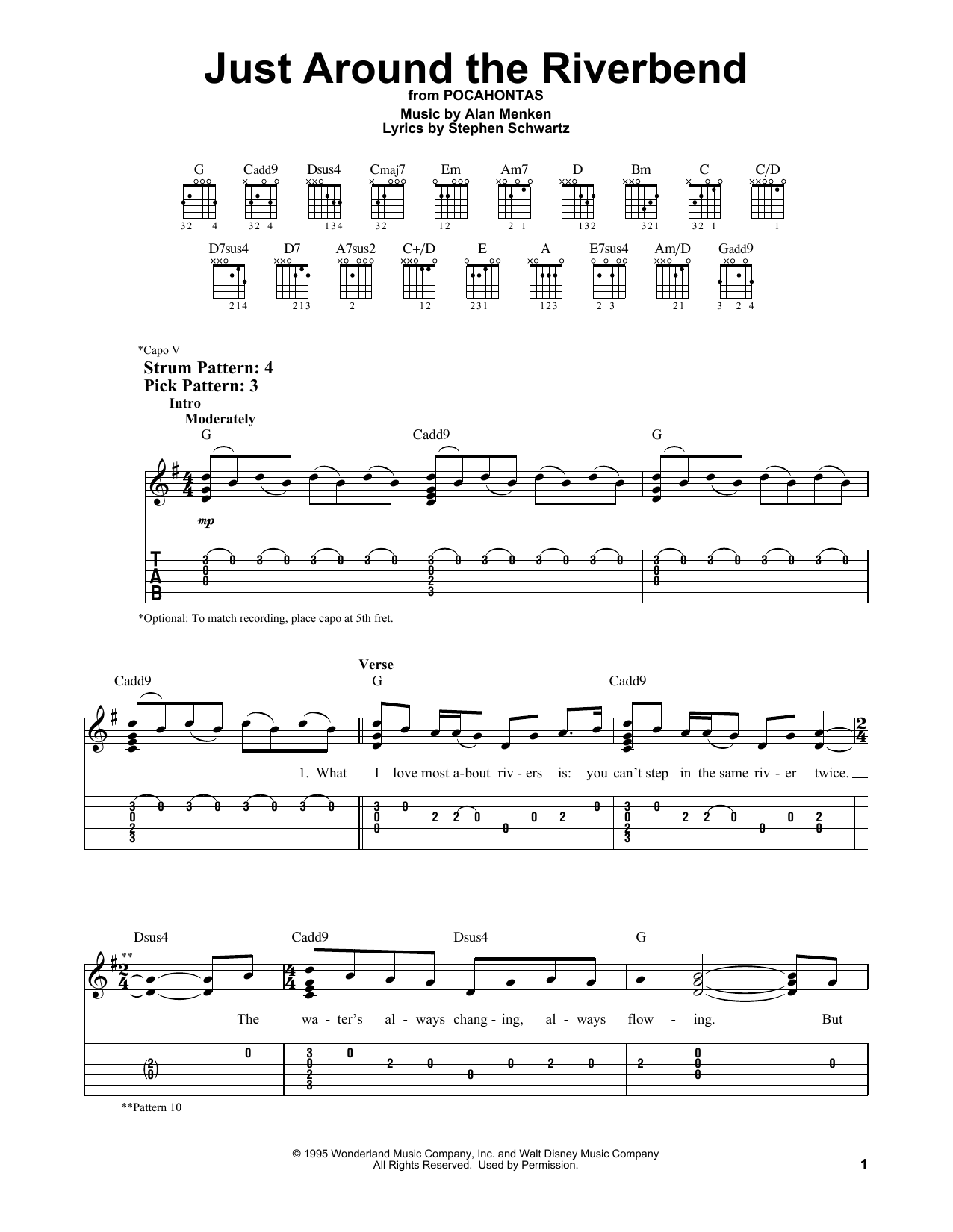 Alan Menken & Stephen Schwartz Just Around The Riverbend (from Pocahontas) sheet music notes and chords. Download Printable PDF.