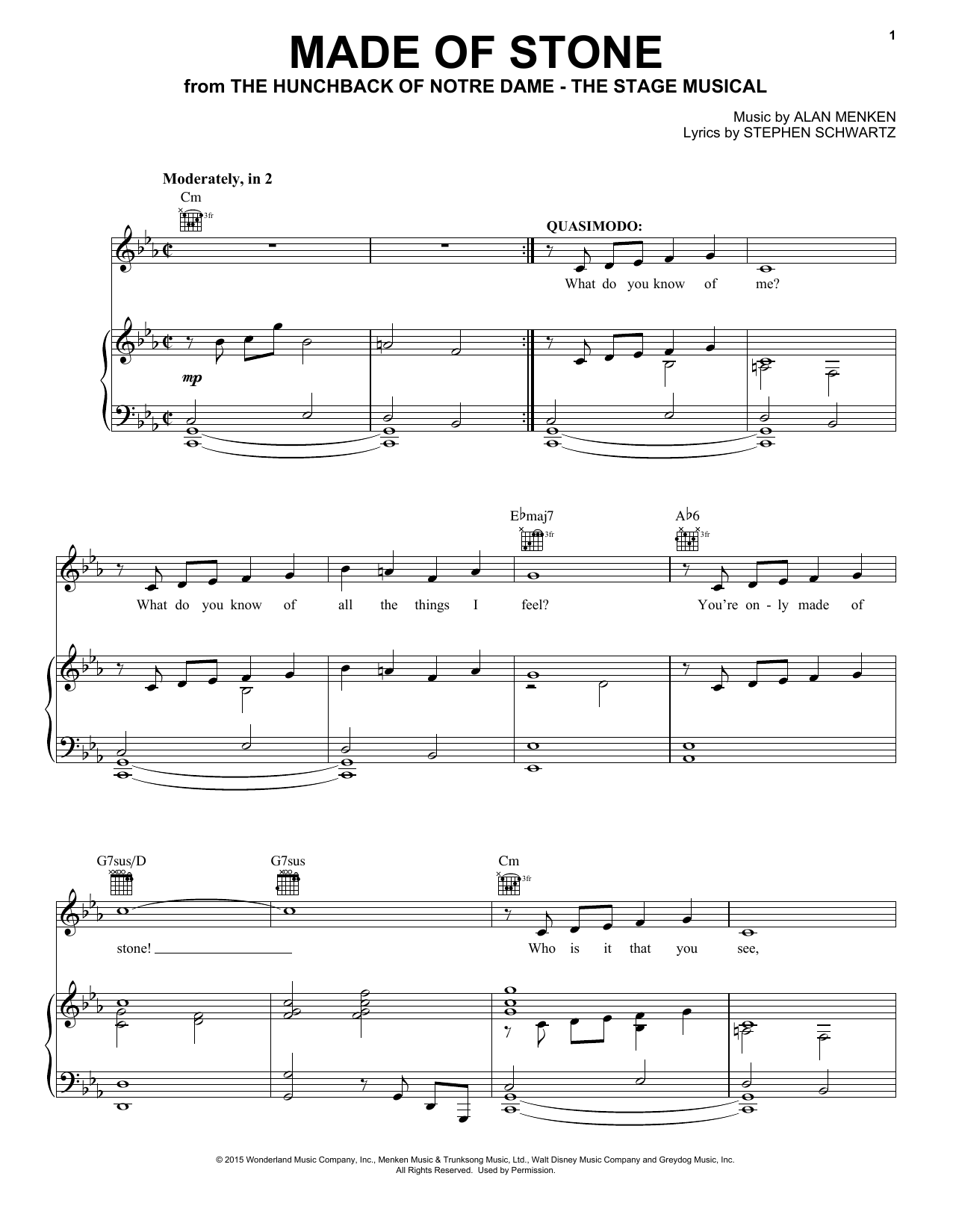 Alan Menken & Stephen Schwartz Made Of Stone (from the musical The Hunchback of Notre Dame) sheet music notes and chords. Download Printable PDF.