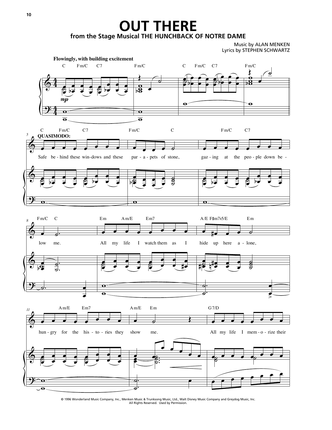 Alan Menken & Stephen Schwartz Out There (from the musical The Hunchback of Notre Dame) sheet music notes and chords. Download Printable PDF.