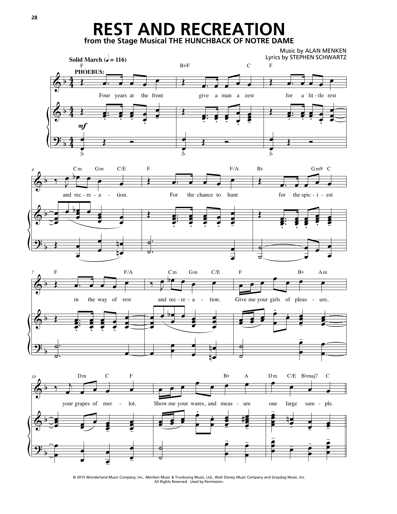 Learn to play Alan Menken Rest And Recreation sheet music for Piano & Vocal in minutes. Price: 7.8900$ Alan Menken Rest And Recreation sheet music notes and chords arranged for Piano & Vocal