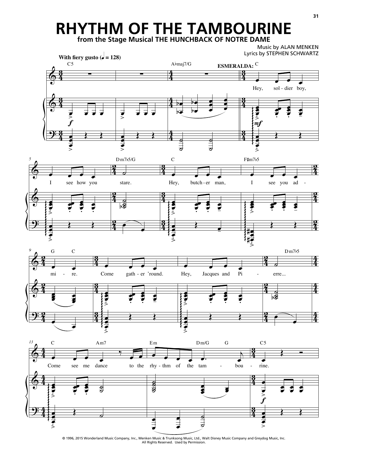 Alan Menken Rhythm Of The Tambourine sheet music notes and chords arranged for Piano & Vocal