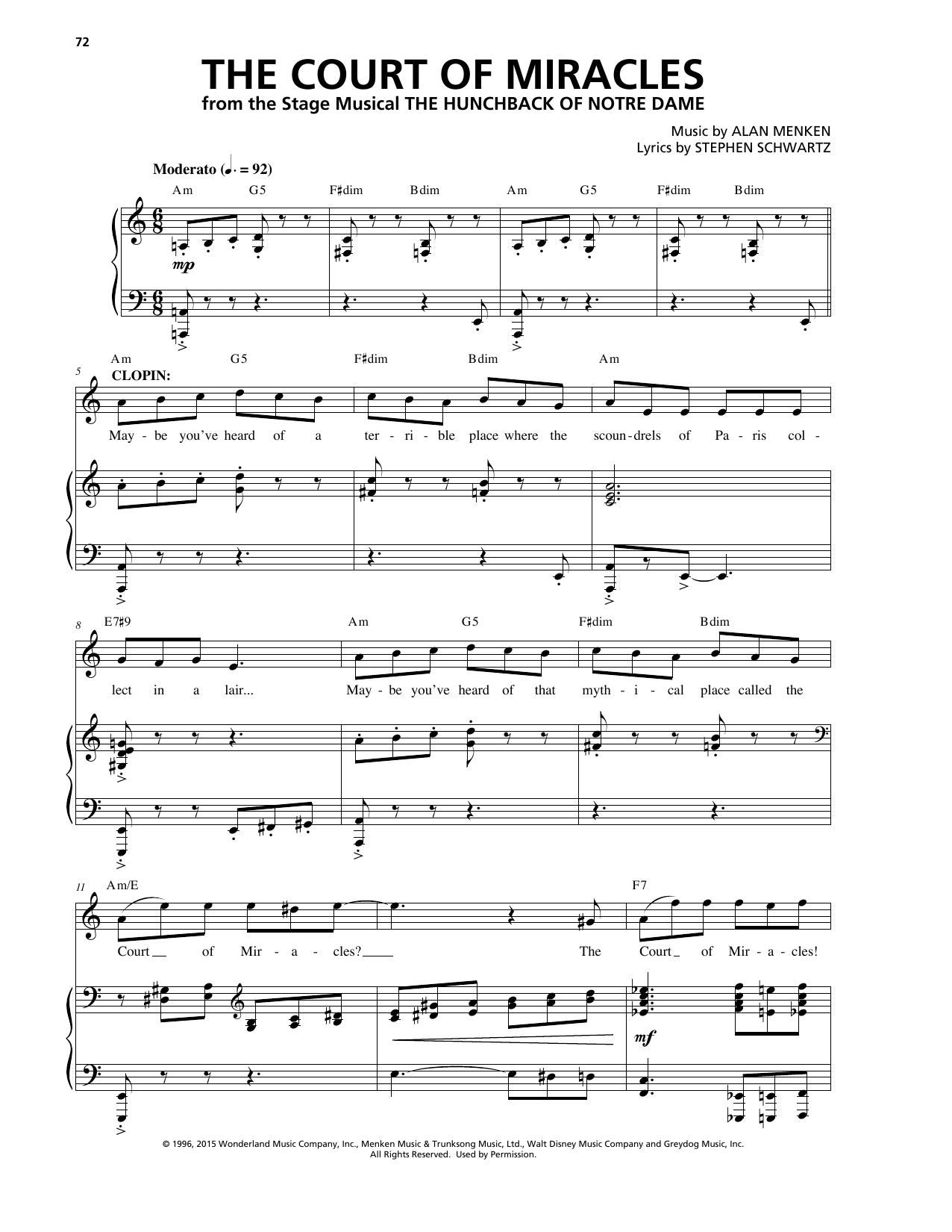 Alan Menken The Court Of Miracles sheet music notes and chords arranged for Piano & Vocal