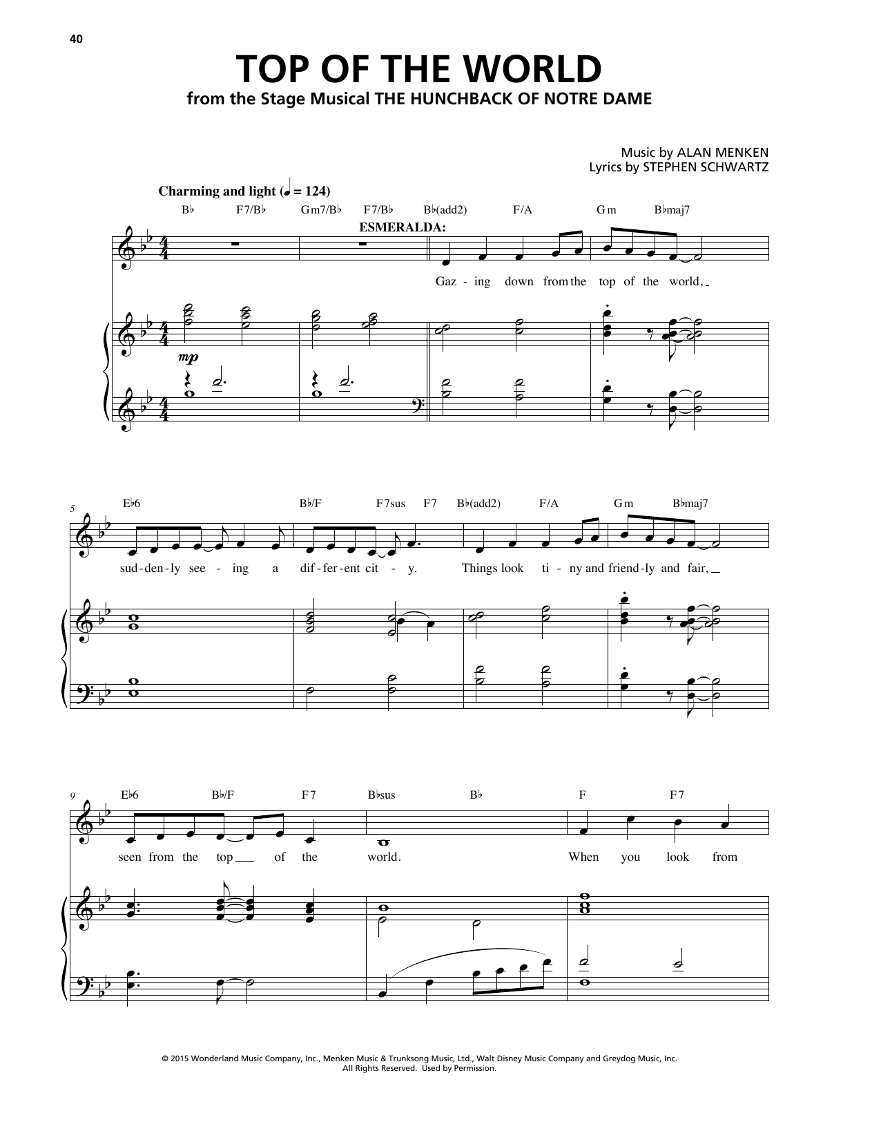 Alan Menken Top Of The World sheet music notes and chords arranged for Piano & Vocal