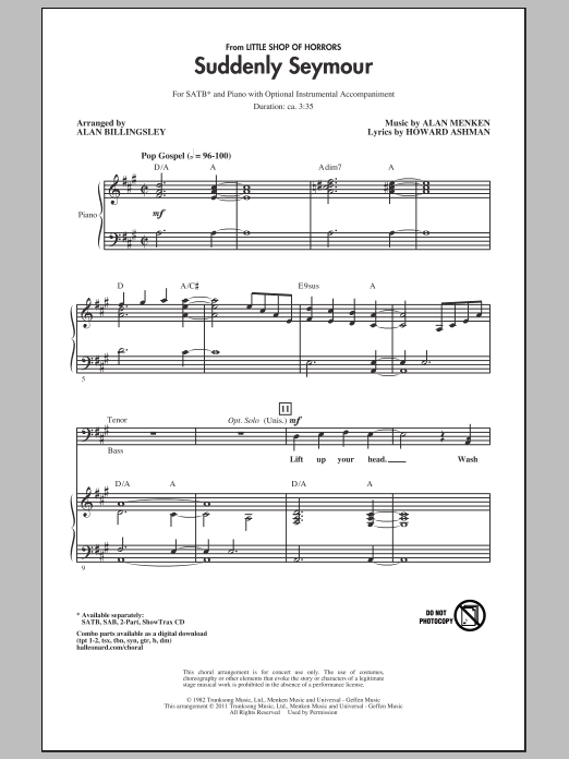 Alan Menken Suddenly Seymour (from Little Shop of Horrors) (arr. Alan Billingsley) sheet music notes and chords arranged for SATB Choir